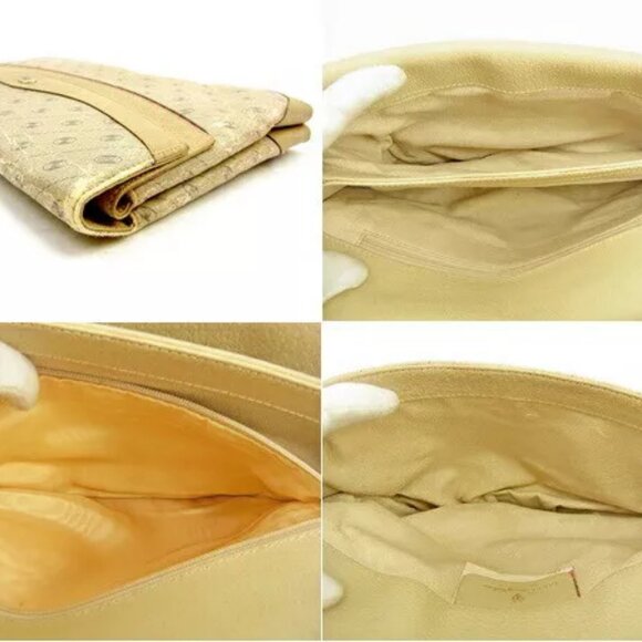 GUCCI Clutch Bag Double G Plate Beige ?~ Gray PVC ?~ Leather Authentic USED T038 - Picture 5 of 6